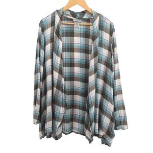 Catherines Plaid Open Front Cardigan Lightweight Womens 2X‎ Waterfall Front Boho